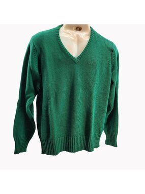 Byford Mens XL Green V-Neck Sweater 100% Cotton Made In USA Classic